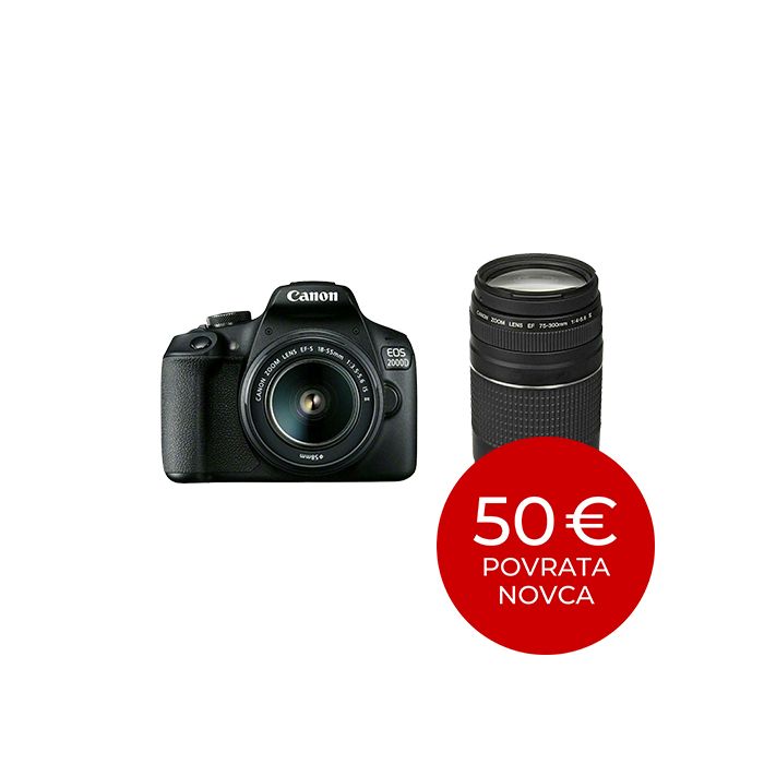 Canon EOS 2000D BK 18-55 IS +75-300