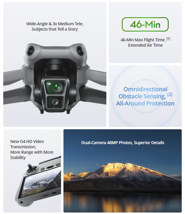 DJI Air 3 Drone Fly More Combo with RC-N2 Remote Controller CP.MA